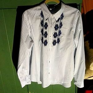 Blue & white pin stripe button down.